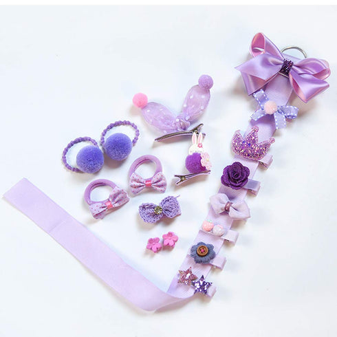 Cute Baby Girl's Hair Clips Set with Assorted Styles, 36 Pieces Pack of Elastic Hair Ties and Ponytail Holders (Purple)