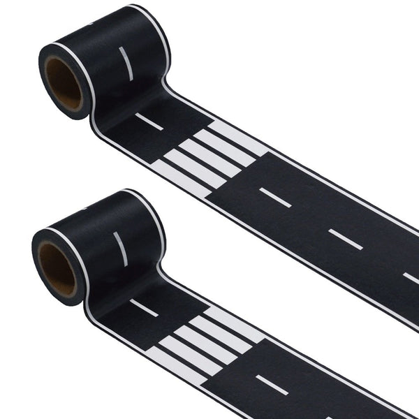 Black Track Tape, Toy Car Tape for Kids, Race Cars Decorations for Birthday Party (2 Rolls, 2.4" x 33')