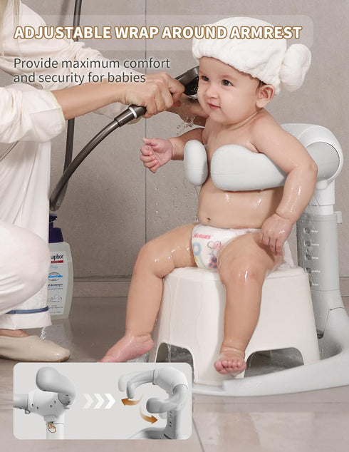 Baby Shower Stand, Baby Bath Support, Shower Standing Support with Adjustable Height and Armrest, Bath Stand