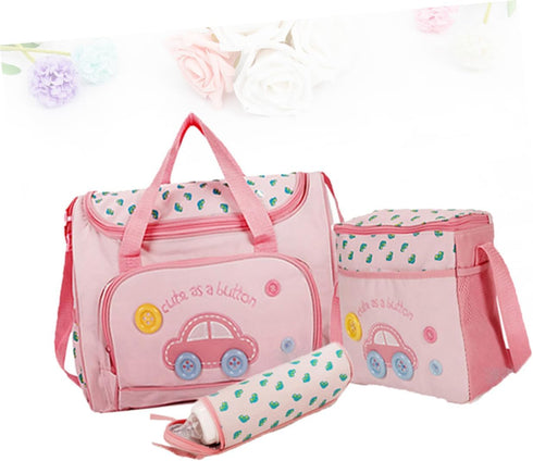 GLSTOY Set Large Capacity Tote Diaper Bag Changing Pad Bottle Holder Car Print