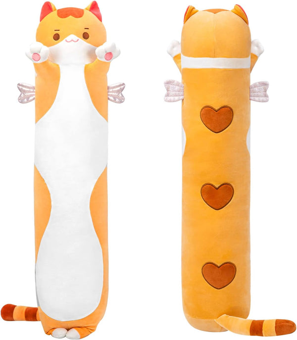 Long Cat Plush Body Pillow, 53” Cute Brown Cat Stuffed Animals, Kitten Plush Doll Gift