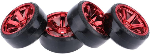 GoolRC 1/10 Drift Car Tires Hard Tyre Replacement Set of 4 for Traxxas HSP Tamiya HPI Kyosho On-Road Drifting (Red)