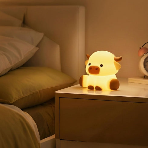 Lustrinex 3-Level Dimmable Cattle Night Light for Kids, Squishy Silicone Touch Control Cute Nightlight with Timer