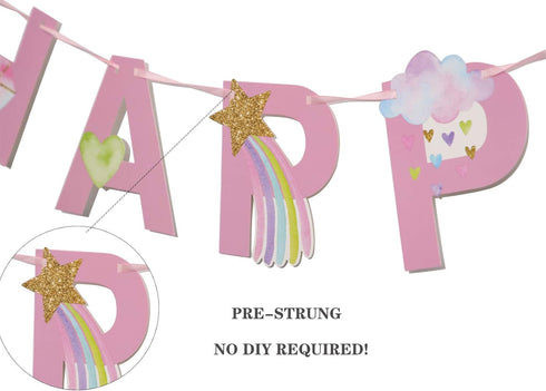 Unicorn Birthday Banner, Rainbow Unicorn Bunting, Pre-Assembled Party Decorations and Supplies