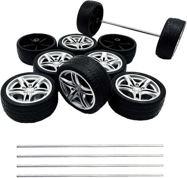 URIMPAVIDO 10PCS Toy Car Wheel 48mm Toy Car Rubber Tire Wheels with 5PCS