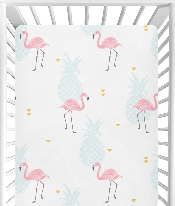 CaTaKu Baby Crib Sheets Cute Pineapple Flamingo Hawaii Mini Crib Sheets Fitted for