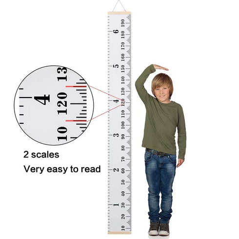 Kids Growth Chart, Height Measurement Ruler for Wall, Removable Wall Decor, White Grey Wood Frame, 79"x7.9"