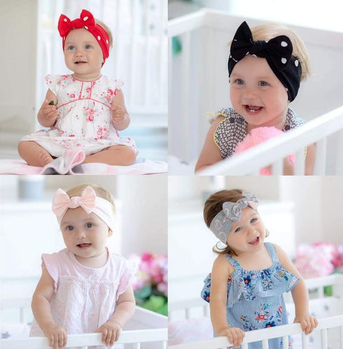 Baby Girl Headbands - Handmade Cotton Hairbands with Bows for Infant & Toddler, Child Hair Accessories
