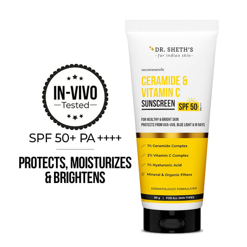 Dr. Sheth's 50+ Ceramide & Vitamin C Sunscreen SPF PA++++ In-Vivo Tested For Healthy & Bright Skin Lightweight & Non