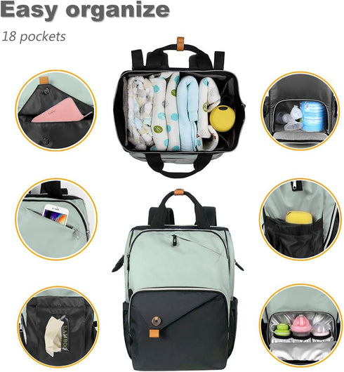 Backpack,Large Pack Black(US7340-GB) Hap Tim Diaper Bag Capacity Travel Back Maternity Baby Nappy Changing Bags, Double