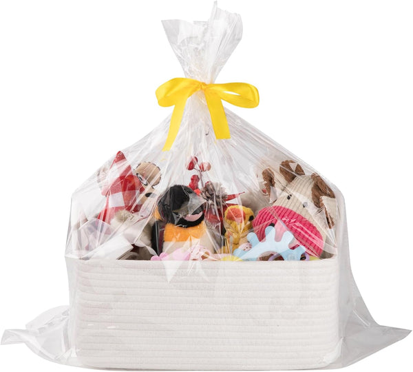 OIAHOMY Woven Gift Basket with Gift Bags & Ribbons, Storage Basket for Baby Showers, White