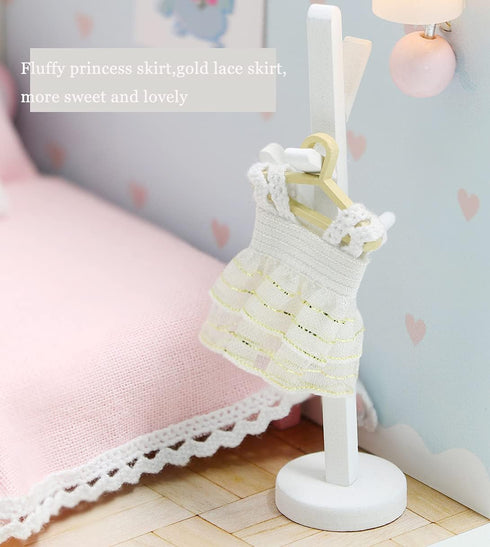 Kisoy Dollhouse Miniature with Furniture Kit, DIY 3D Wooden House Kit with Dust Cover & LED, Handmade Gift