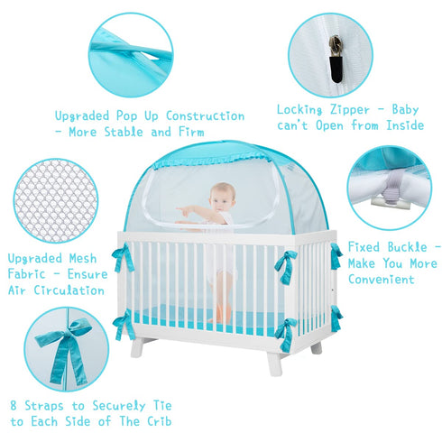 L RUNNZER Baby Pop Up Tent, Toddler Safety Net to Keep Baby from Climbing Out, See-Through & Breathable Crib Canopy