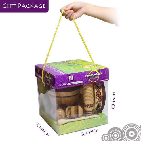 Benelet Set Wooden Musical Instruments for Kids, Percussion Natural Wooden Music Kit with Bongo Drums for Baby