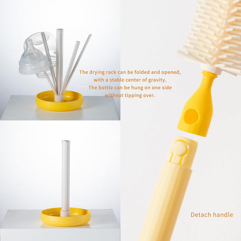 Chemimoso Set, Set Travel Silicone Baby Bottle Cleaner Brush Foldable Baby Bottle Drying Rack, Essential Cleaning
