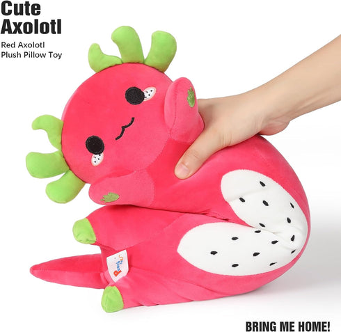 Kawaii PEACH CAT Long Dragon Fruit Axolotl Plush Pillow Toy for Girls and Boys, 19.6"
