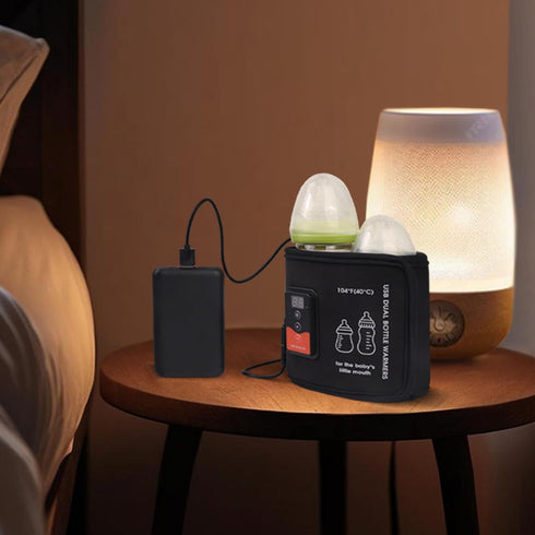 Dual Milk Bottle Warmer with LCD Display, USB Powered Portable Warmer for Travel, Car Baby Bottle Warmer