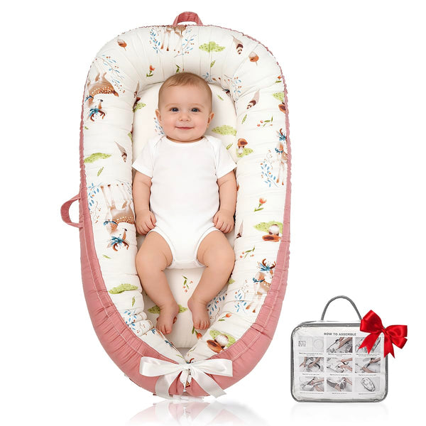 Meindoovm Baby Lounger | Organic Cotton Infant Support Cushion | Reversible, Adjustable &