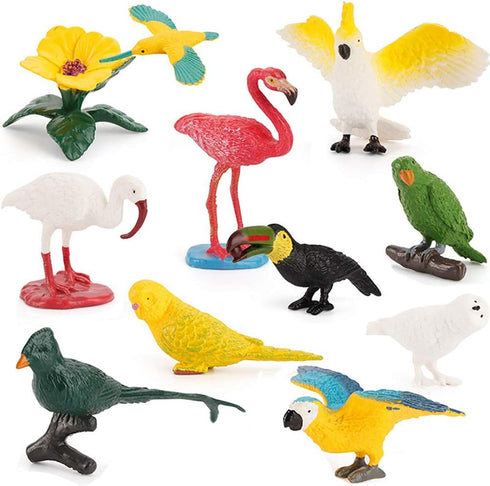 10 Pcs Simulated Bird Animals Parrot Model Figure Toys, Realistic Flamingo Birds Figurine Collection, Educational