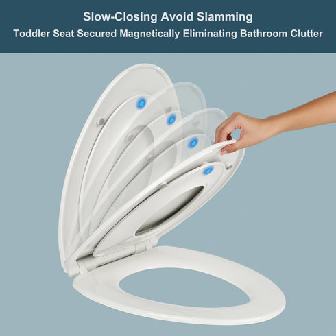 MermoGuiny Round Slow Close Toilet Seat with Toddler Seat Built In, Potty Training Seat, Easy to Install and Remove