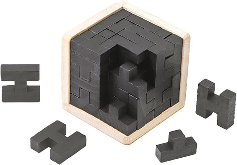 Wooden Brain Teaser Puzzle, Skills Builder Educational Toy for Kids and Adults (Black T and H Shape)