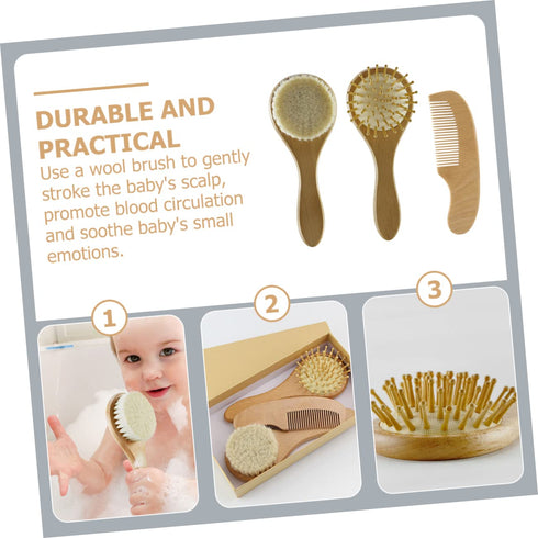 Set VICASKY Wooden Care Brush and Multi-use Woolen Comb for Newborns and Toddlers Gentle Scalp Massager for Healthy