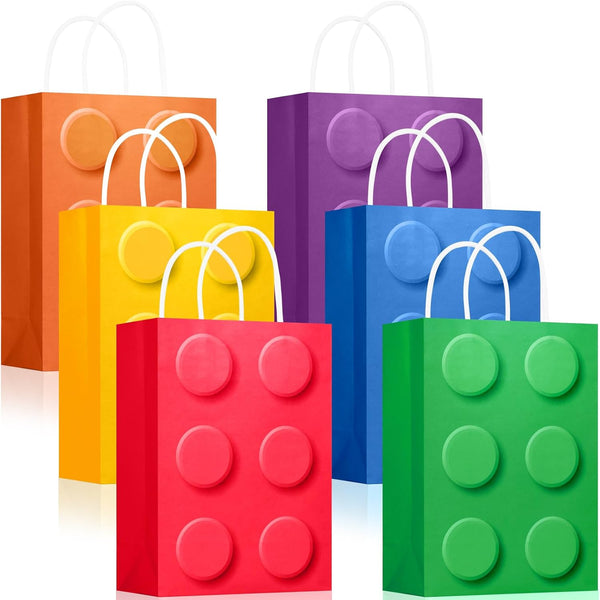 YOTNUS 18 Pcs Building Block Party-Favor Gift Bags, Small Gift Bags with Handles for Birthday Party Decoration Supplies