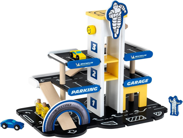Theo Klein Michelin Car Service Mechanic Station Kids Wooden Toy Playset with 1 Play Car and Accessories
