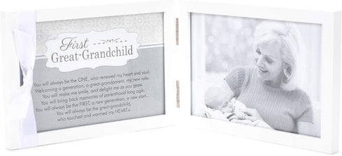 The Grandparent Gift Co. First Great-Grandchild Picture Frame - White Double Hinged Tabletop Frame Holds 4"x6" Pictures