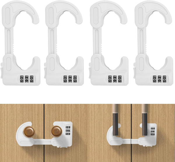 HoneSecur 4 Pack U-Shaped Cabinet Locks with Combination Baby Proofing Cabinet Lock Child