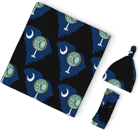 EWRFSG Set Flag Map of South Carolina Baby Newborn Receiving Blanket with Matching Headband and Beanie Nursery Swaddle