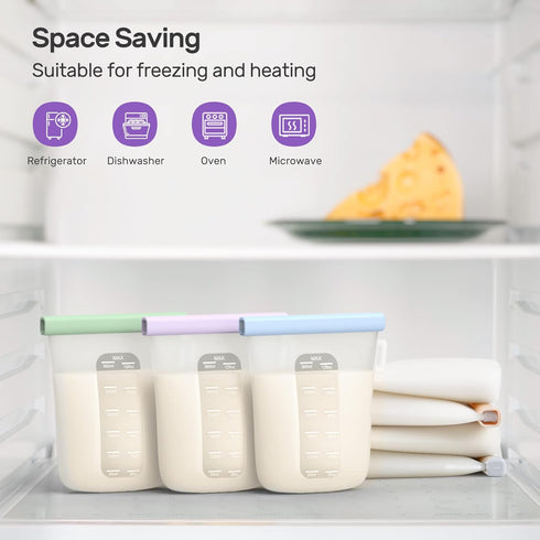 7 12oz/360ml Nuliie Pcs Reusable Silicone Breastmilk Storage Bags, Double Leak-Proof, BPA Free Self-Standing Milk Bags