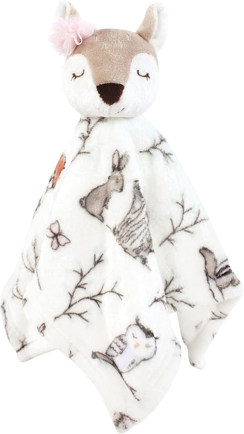 3-Pack, Hudson Baby Unisex Baby Animal Face Security Blanket, Enchanted Forest One Size