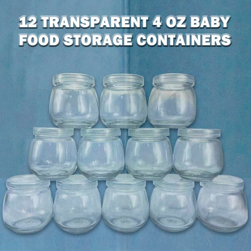 Baby Food Storage Containers, 12 Thickened 4 oz Glass Baby Food Jars with Lids, Small Snack Containers