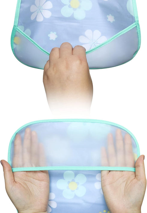 Waterproof Baby Bib Infant with Snaps - Fits Baby & Toddler 6-24 Months, 4pcs (Floral Bunny Fish)