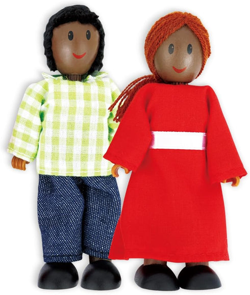 Set 6 Set| 4.3" 3.5" Hape African American Wooden Doll House Family| Dollhouse People of Action Figure Wire Adults: H;
