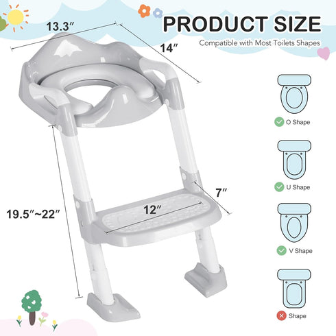 BRINJOY Potty Training Seat with Step Stool Ladder, Potty Toilet Toddler Seat w/Potty Training Chart & Cushion Handle