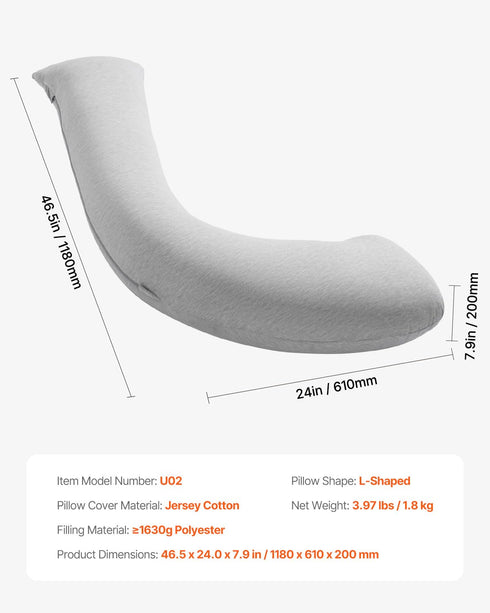 VEVOR Pregnancy Pillows for Side Sleeping, L-Shaped Maternity Pillow for Pregnant Women, Soft & Breathable Pregnancy