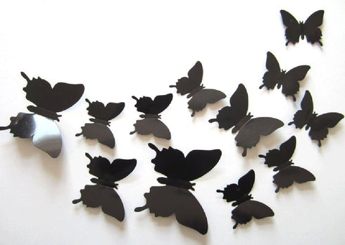12Pcs 3D Butterfly Removable Wall Decals, DIY Home Decorations, Art Decor Stickers for Kids Bedroom, Black