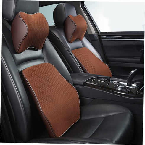 Mesh Car Headrest Pillow Memory Foam Neck Cushion for Comfortable Driving Breathable Design Prevents Neck Pain Coffee