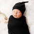 Newborn Swaddle Blanket with Hat Set, Hospital Receiving Blankets for Girls and Boys (Black)