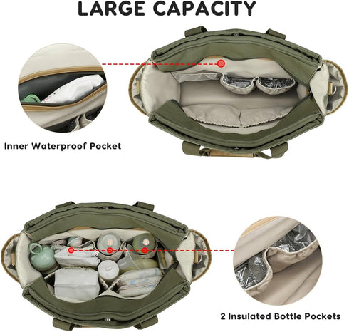 SONARIN Mummy Canvas Diaper Bag Tote,Large Capacity Travel Baby Nappy Changing Bag Messenger Bags with Stroller Straps