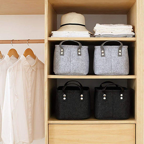 GUOZI Storage Basket, Collapsible Rectangular Felt Storage Bins with PU Handles, Large Laundry Basket Storage Solution