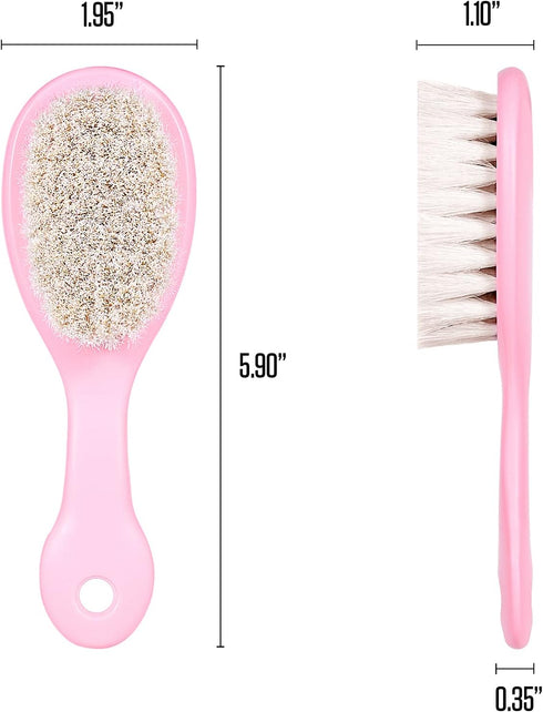 3 Piece Baby Hair Brush and Comb Set for Newborns and Toddlers, Pink