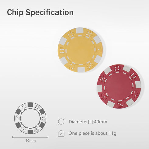Poker Chips Set for Card Board Game, 11.5 Gram, for Texas Hold'em, Blackjack, or Late Night Poker Games
