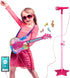 Set TAKIHON Guitar and Microphone for Kids,Guitar Toys with Music&Colorful Light,Adjustable Height Microphone