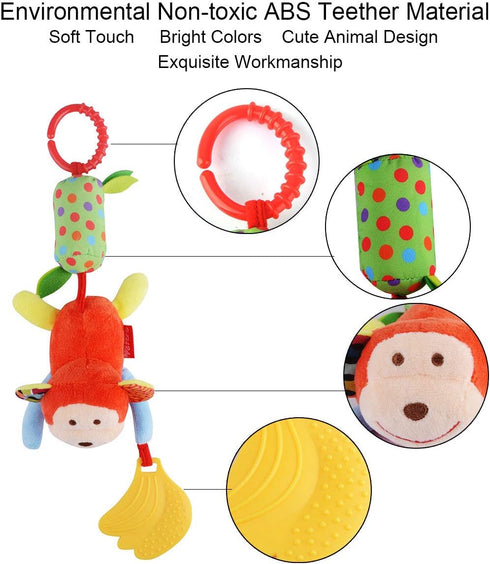 Toys for 0-12 Months - Soft Hanging Crinkle Squeaky Sensory Learning Toy for Infant Newborn Stroller
