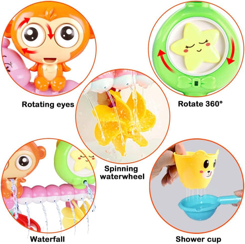 G-WACK Bath Toys for Toddlers Age 1 2 3 Year Old Girl Boy, Preschool New Born Baby Bathtub Water Toys, Durable Interactive Multicolored Infant Toy, Lovely Monkey Caterpillar,Strong Suction Cups Pink