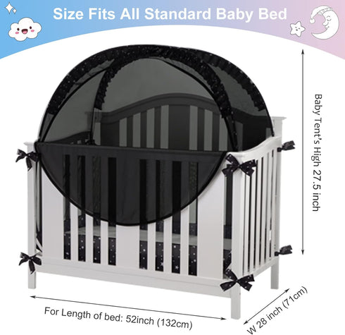 Crib Tent Safety Crib Net to Keep Baby in, Black Pop up Cribs Cover to Keep Baby from Climbing Out, Breathable Mesh
