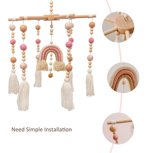 Baby Crib Mobile,Crib Mobile Wooden Mobile with Colorful Cotton Ball Wool Felt Ball Boho Baby Mobile Bassinet Mobile